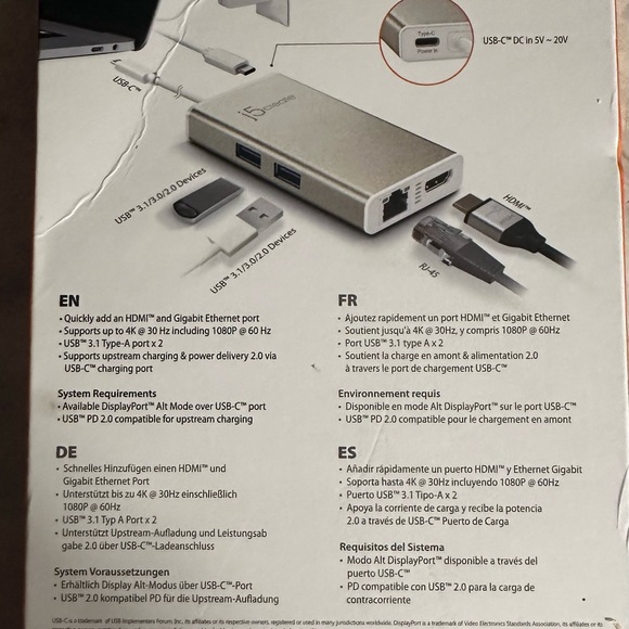 j5create USB-C Multi-Adapter-HDMI/Ethernet/USB 3.1 HUB/PD 2.0 - Picture 2 of 2